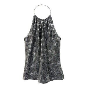 Vintage XOXO Black & Silver Sequin Halter Tank Top Y2K - Size Medium